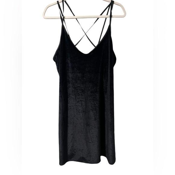 Dentelle velvet cross back strappy chemise dress vintage scoop neck open back LG - Picture 5 of 15